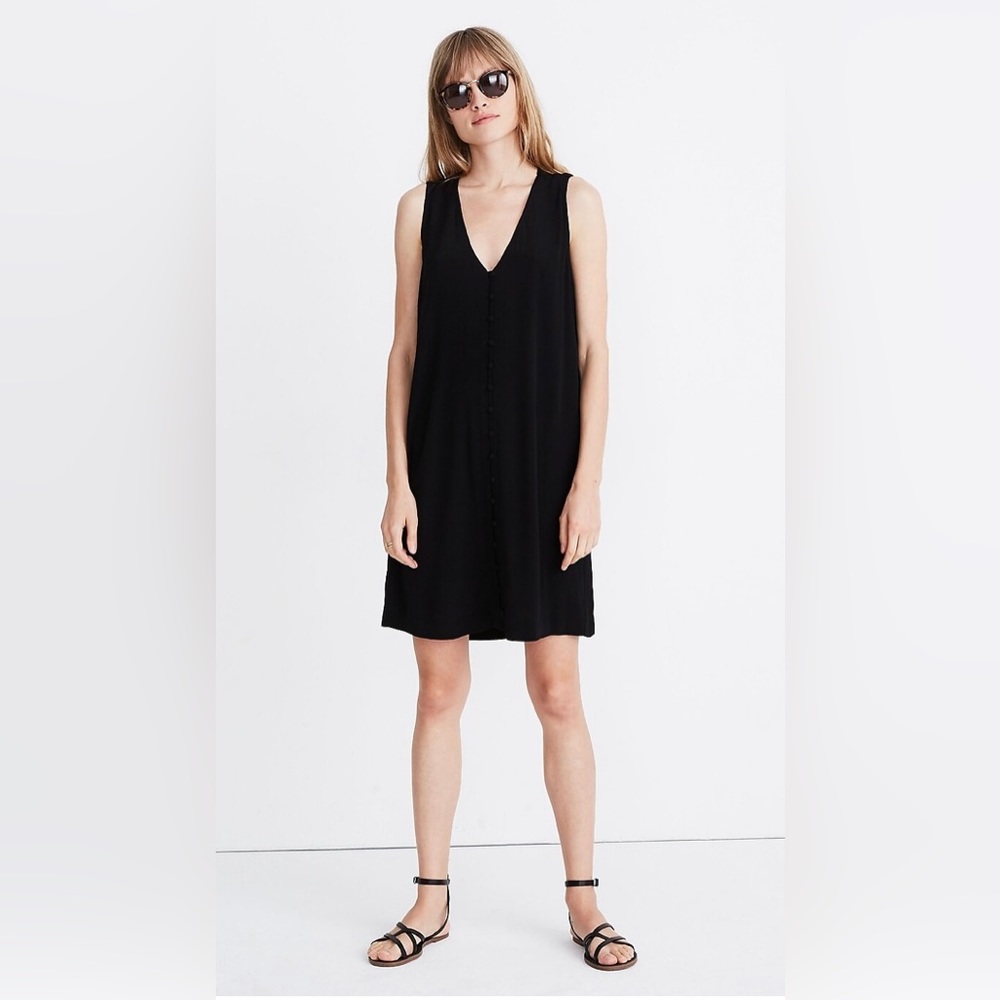 Madewell Heather Button-Front Dress - Size S - Black - Like New Condition